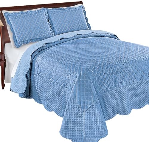 Collections Etc Camille Reversible Diamond Textured Bedspread BlueLight Blue King 1