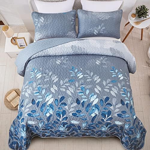 WONGS BEDDING Blue Floral Quilt Set California King 3 Piece
