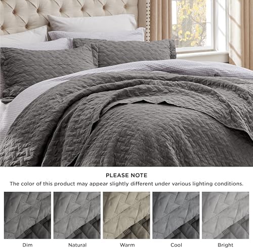 Bedsure King Size Bedspread - Grey Basket Weave Pattern Soft and Lightweight