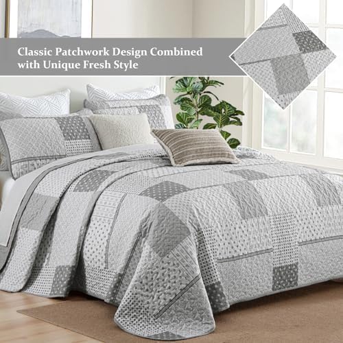 WONGS BEDDING 3 Piece Quilt Set Queen Size Grey