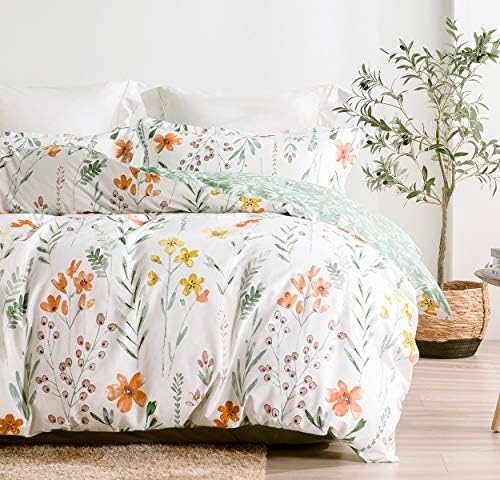 SLEEPBELLA King Size Comforter Set Yellow Flowers Green Botanical Print