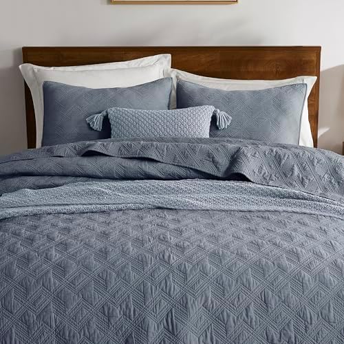 WDCOZY Blue Grey Cotton Quilt Set King Size 1