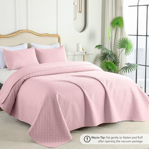 FLYMME Queen Quilt Bedding Set Pink Lightweight 1