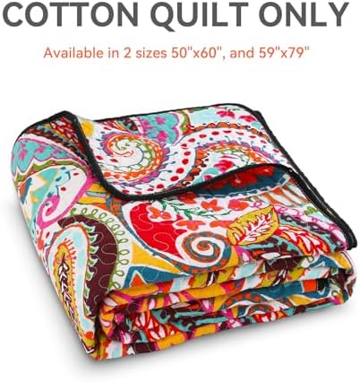Qucover Reversible Paisley Throw Blanket 59x79 Cotton Quilt