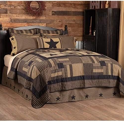 VHC Brands Black Check Star Queen Quilt Set