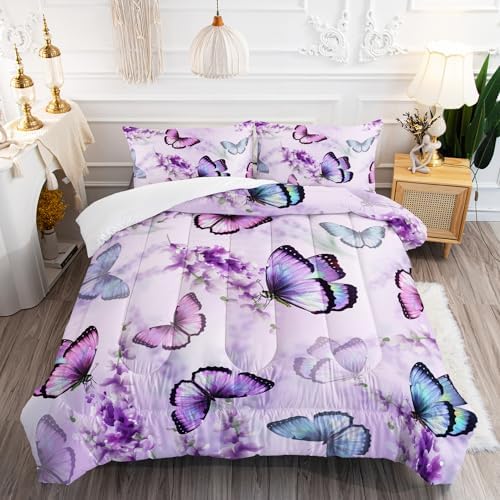 Lavender Butterfly Comforter Set for Kids and Adults