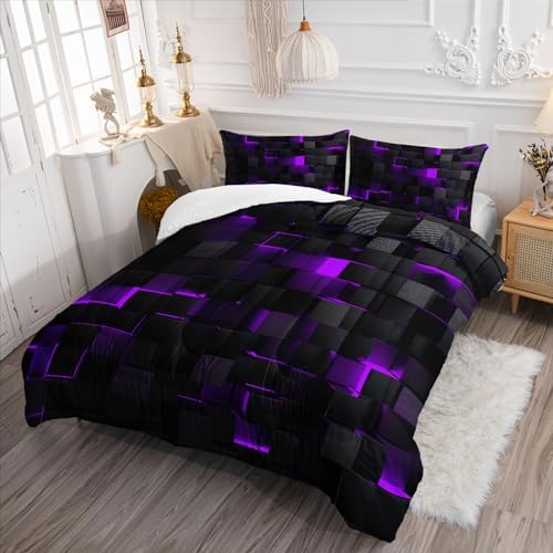 Nttopship Geometric Violet Comforter Set 3-Piece