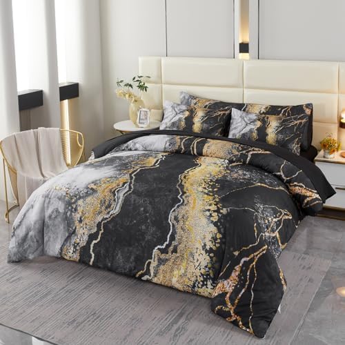 PERFEMET 6pcs Full Bed Comforter Set with Marble Print Design