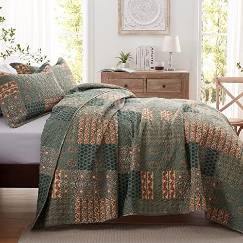LEAONME 3-Piece California King Quilt Set Olive Green 1