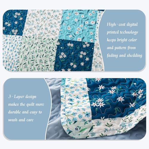 Whale Flotilla Reversible Quilt Set Queen Size Blue