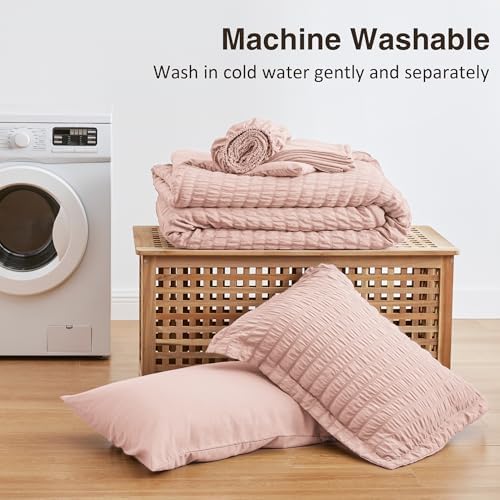 Loves Cabin Seersucker Pink Twin Comforter Set 5 Pieces