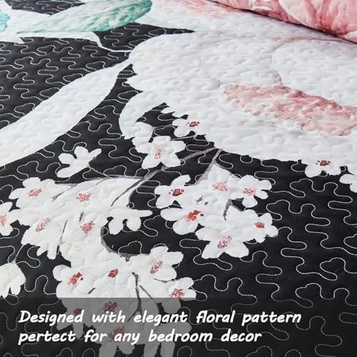Yogeneg Pink Floral Full Queen Quilt Set