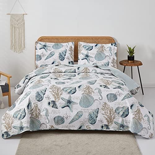Oliven 3 Piece Ocean Themed Shell Quilt Set Queen Size