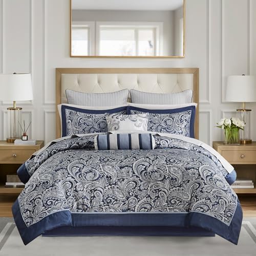 Madison Park Aubrey Cozy Comforter Set Queen Navy 12 Piece 1