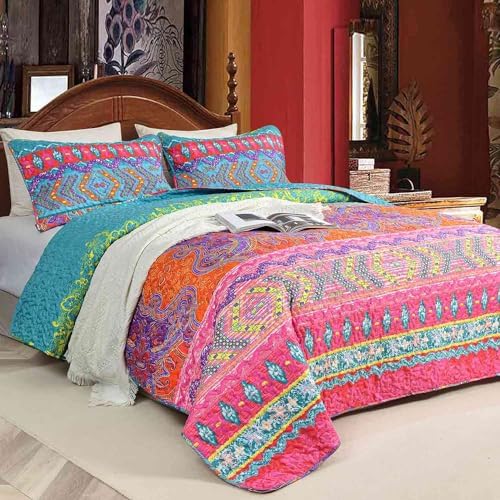 Nanko Quilt Set Queen Full 3 Pcs Boho Striped Bedding 1