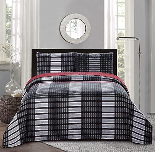 All American Collection 3pc Plaid Reversible Bedspread Set 1