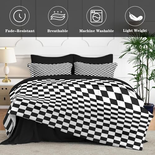 Nesphy Plaid Checkerboard Quilt Comforter Set 5 Pcs Twin Size