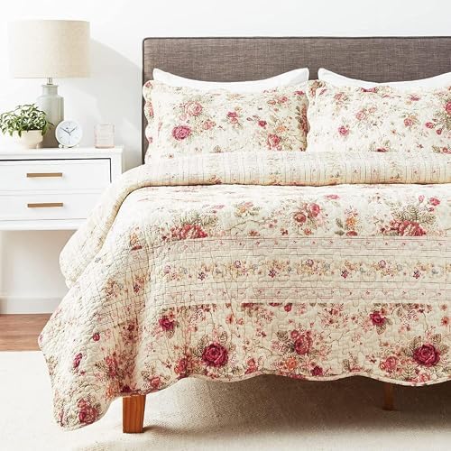 Greenland Home Antique Rose 100 Cotton Quilt Set TwinXL Ecru
