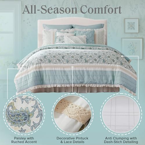 Madison Park Dawn 9-Piece Cotton Comforter Set - Shabby Chic Design Aqua