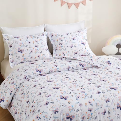 Yibeizi Butterfly Floral Comforter Set for Girls Twin
