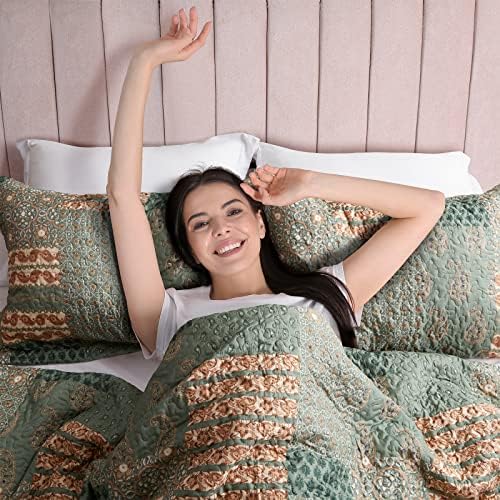LEAONME 3-Piece California King Quilt Set Olive Green 1