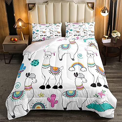 Feelyou Girls Llama Comforter Set Kids Cartoon Bedding