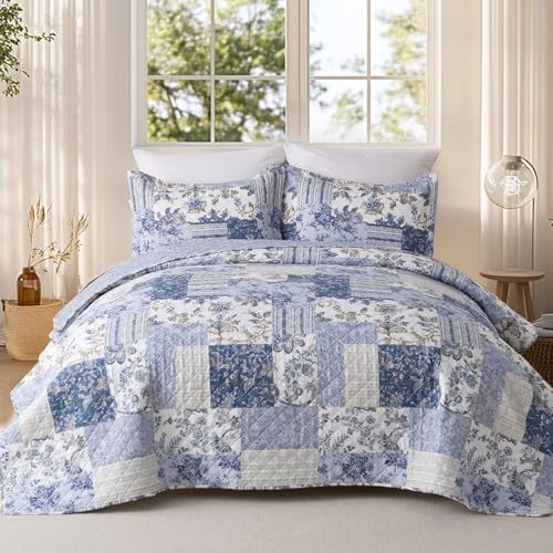 GOONE Blue Floral Quilt Set Queen