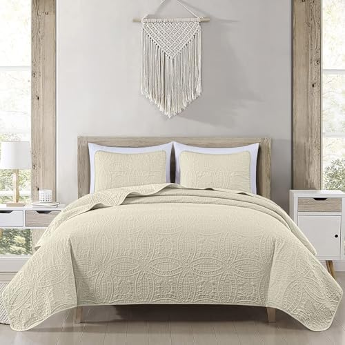 Chezmoi Austin 3-Piece Oversized Bedspread Set Queen Ivory