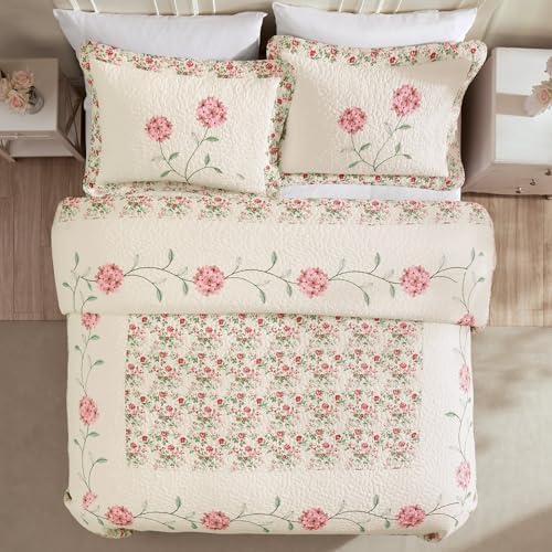 Collections Etc Embroidered Carnation Quilted Bedspread