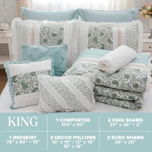 Madison Park Dawn 9-Piece Cotton Comforter Set - Shabby Chic Design Aqua