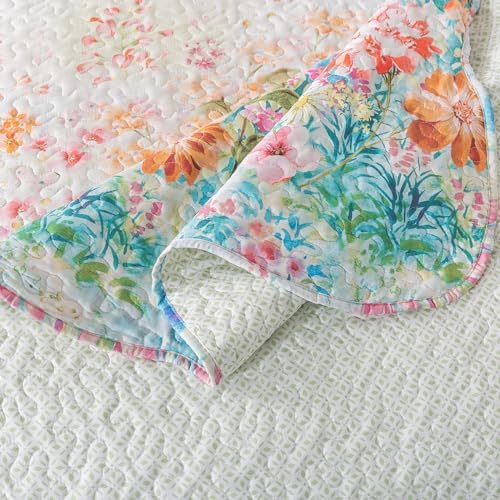 HoneiLife King Quilt Set - Floral Design Coral Pink