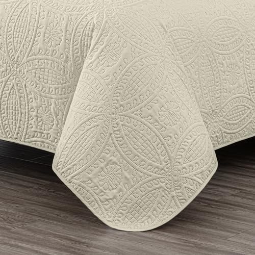 Chezmoi Austin 3-Piece Oversized Bedspread Set Queen Ivory