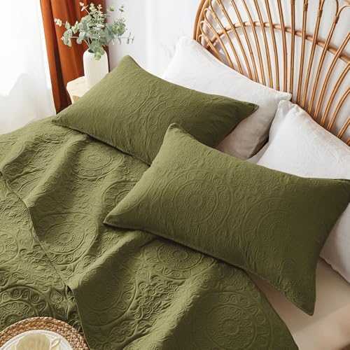 WURUIBO Olive Green Quilt Set King Size
