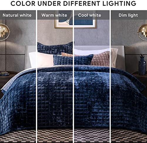 RECYCO Luxury Velvet Quilt Set King Size Navy Blue 1