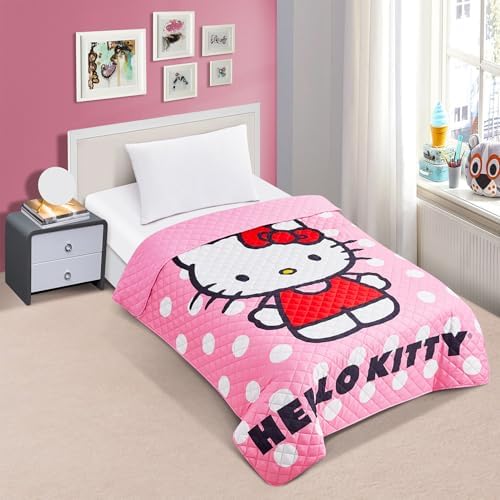 Hello Kitty Twin Bedspread Set for Kids - Includes Quilt Decal More