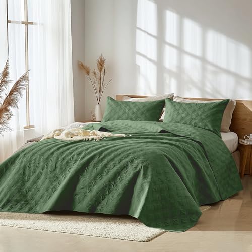 Inron King Size Quilt Set Olive Green Microfiber