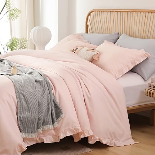 JANZAA Ruffled Comforter Set 3PCS Pink Blush Full Size