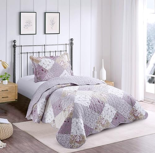 Brilliant Sunshine Lilac Rose Quilt Set 2-Piece