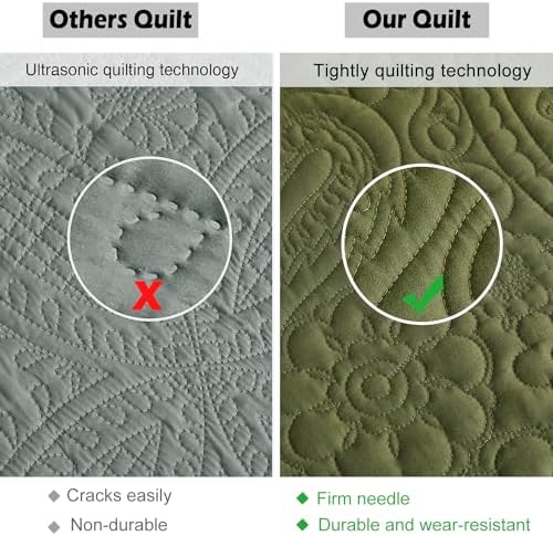 EVENHUG Olive Green Quilt Set 3 Piece