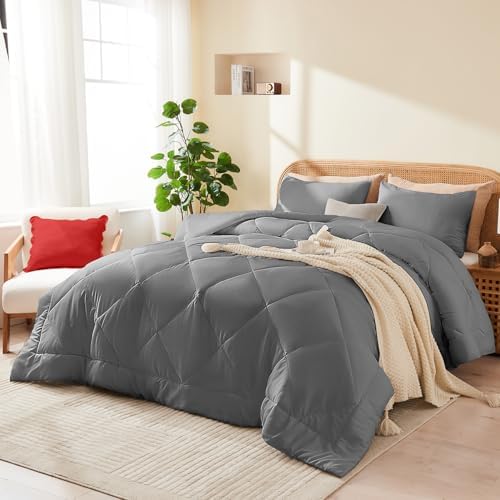 YOOHU Full Comforter Set Grey 3 Pieces All Season