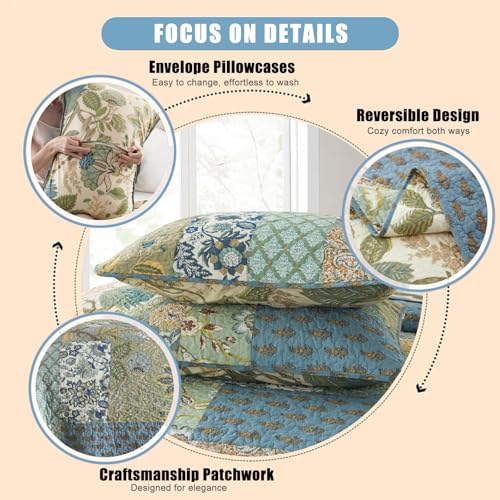 NEWLAKE King Size Quilt Set - 100 Cotton Patchwork Reversible Bedspread