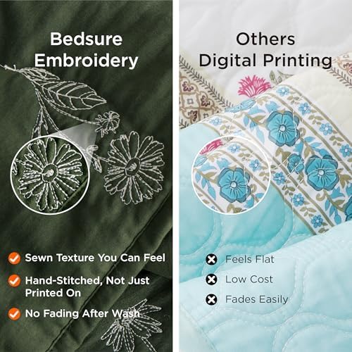 Bedsure Queen Quilt Set - Botanical Floral Super Soft 90x96 Inch