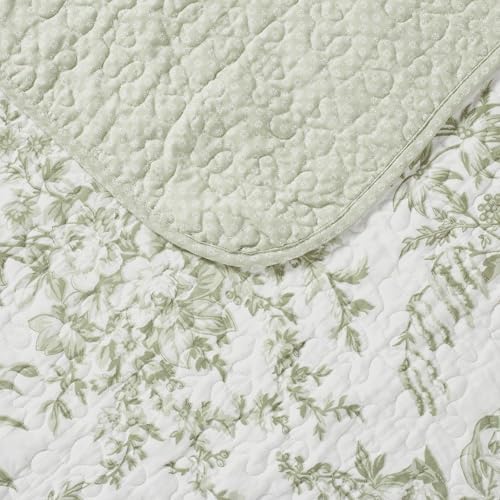 Laura Ashley Twin Quilt Set Reversible Cotton Bedding with Matching Sham