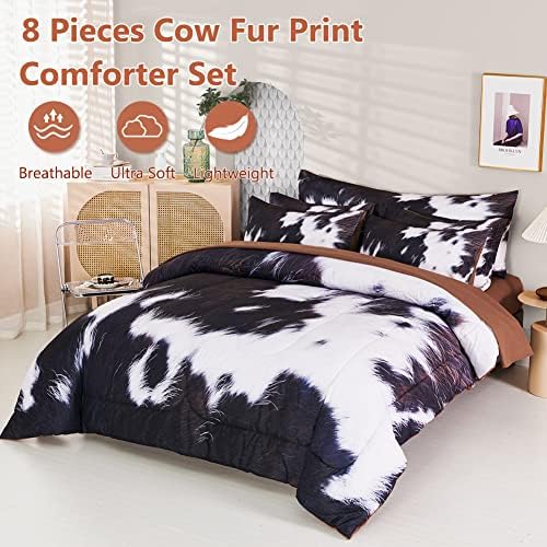 SUCSES Cow Print Comforter Set Queen Size 8Pcs