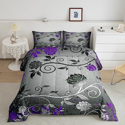 Feelyou Grey Black Purple Comforter Set for Kids