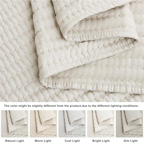 WDCOZY Beige Pick Stitch Queen Quilt Set