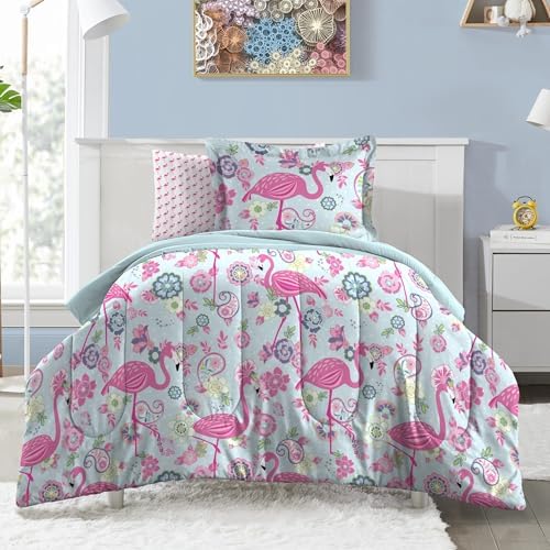 Dream FACTORY Kids 5-Piece Comforter Bedding Set Twin Pink Flamingo