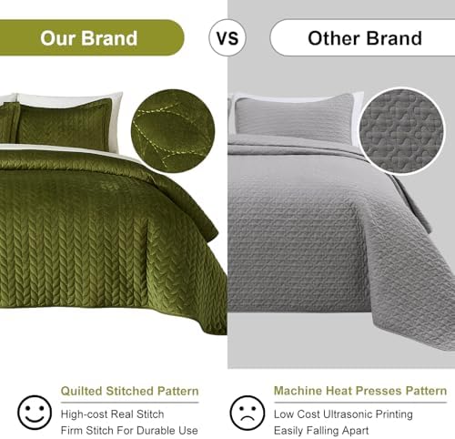 Ivellow Velvet Quilt Set King Size Green