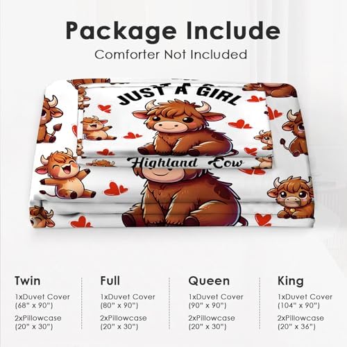 UIAMT Cute Highland Cow Duvet Cover Set