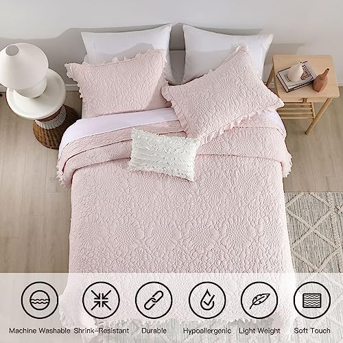 HORIMOTE HOME Pink Ruffled Quilt Set Twin Size 1